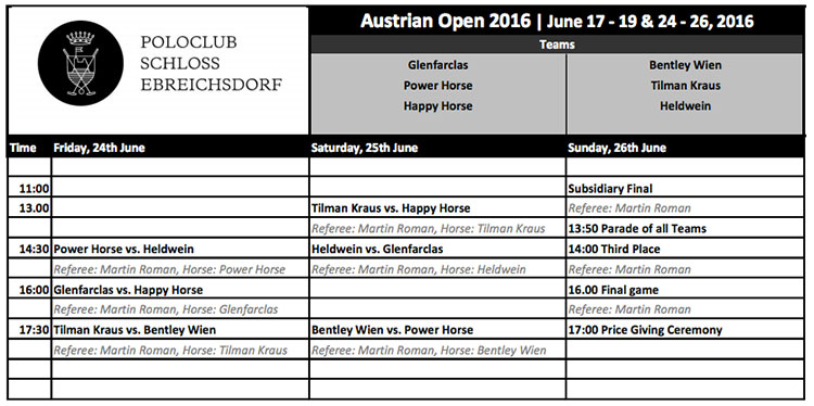 Schedule Austrian Polo Open 2016
